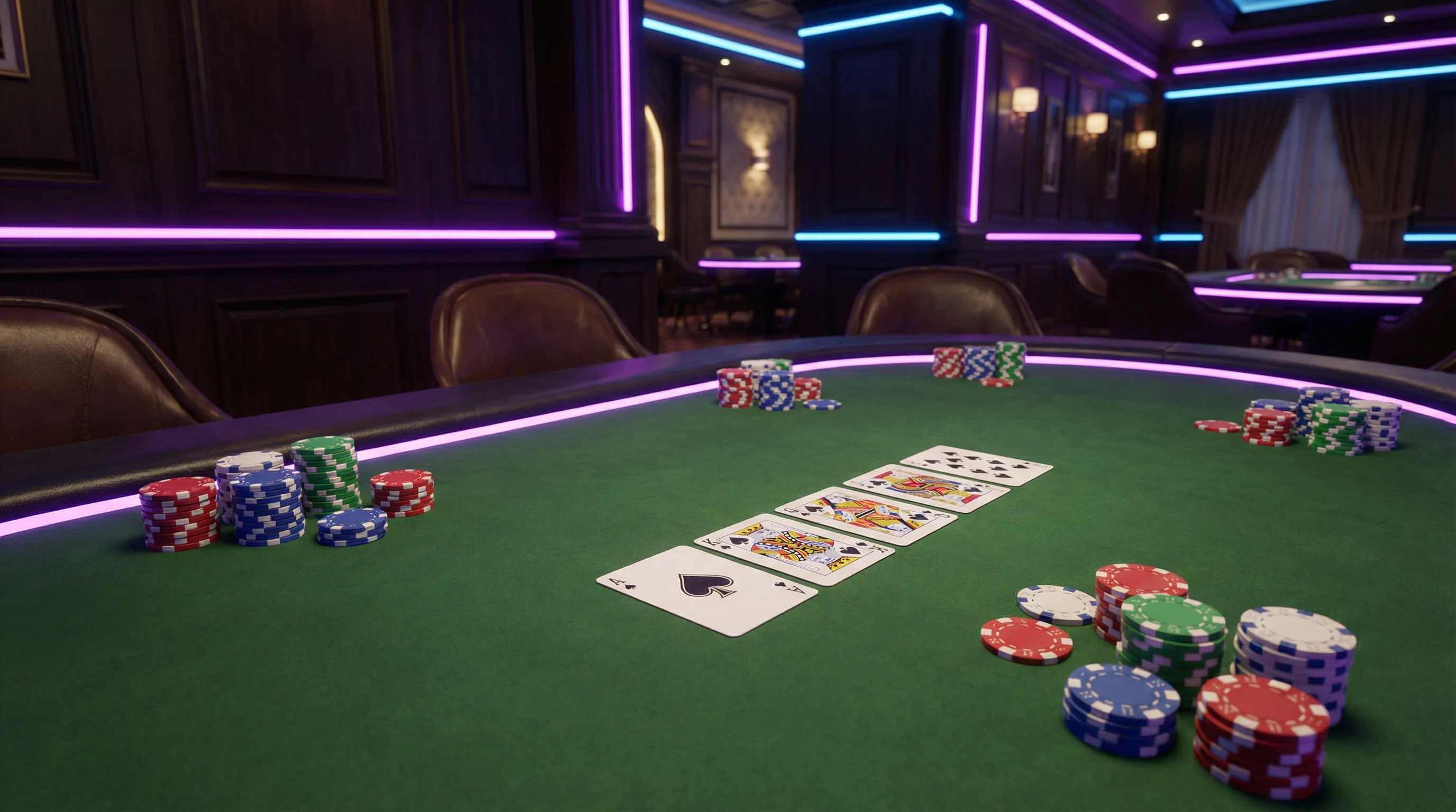 Mesa de póker con cartas y fichas